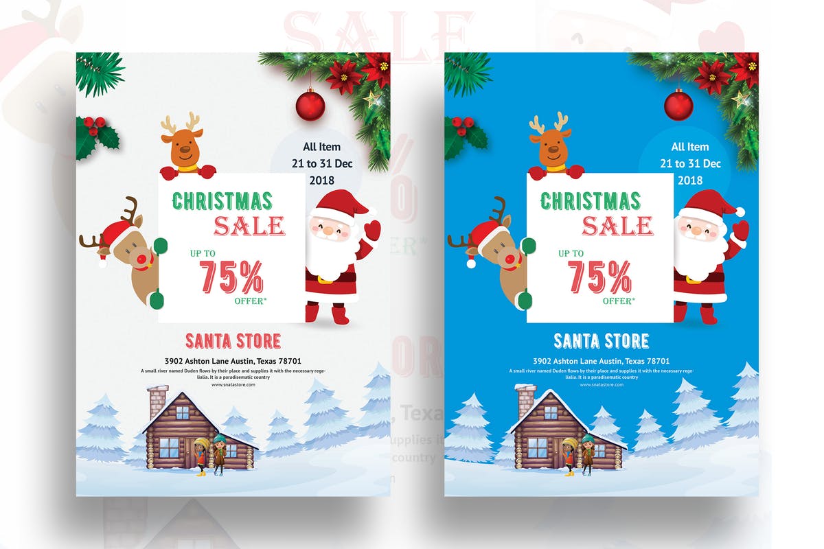 圣诞节促销日营销海报设计模板v2 Christmas Sales Promotion Flyer-02插图