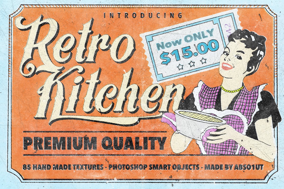 复古怀旧风格图层样式&PS笔刷 Retro Kitchen插图