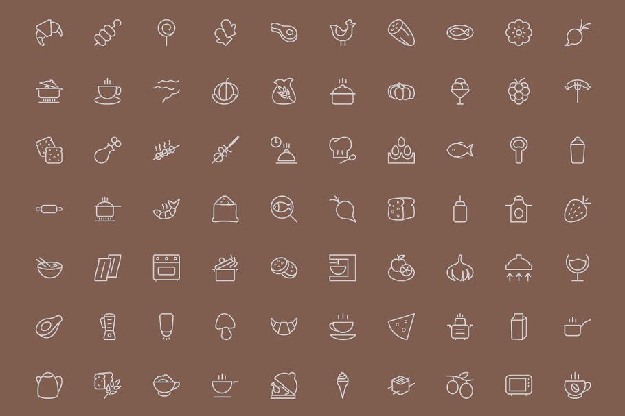 300枚食物主题线条图标 300 Food Line Icons插图(3)