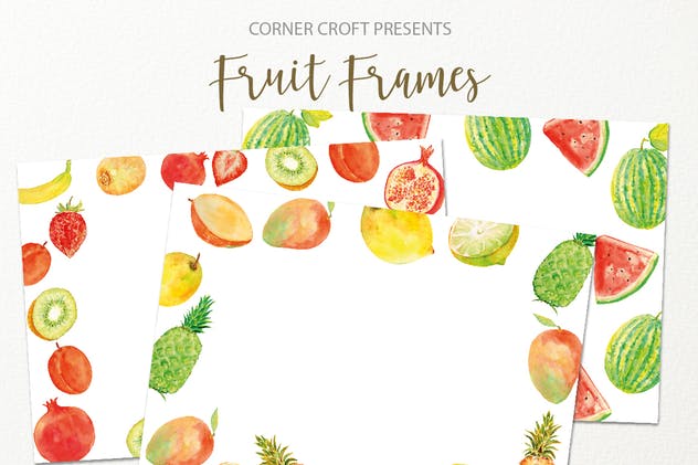 水果水彩手绘装饰框架插画素材 Watercolor fruit frame插图(1)