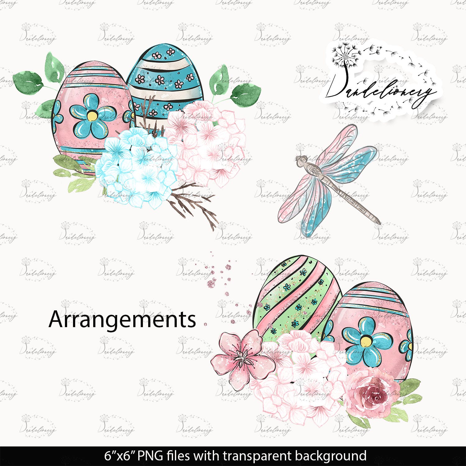 复活节蜻蜓水彩手绘剪贴画PNG素材 Happy Easter dragonfly design插图1