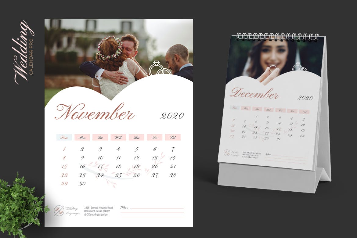 2020年婚纱摄影主题活页台历表设计模板 2020 Wedding Calendar Pro插图6