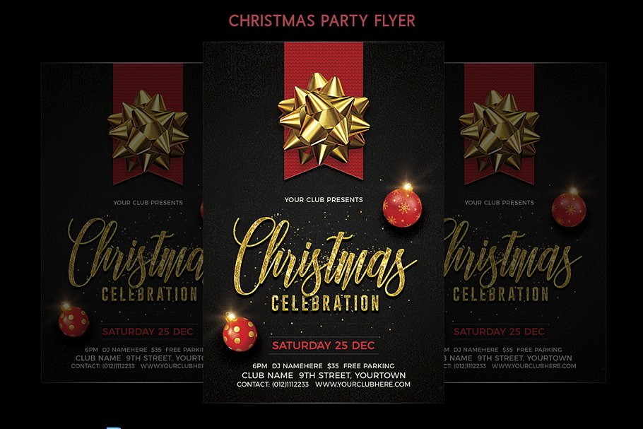 圣诞节庆祝活动晚会宣传传单模板 Christmas Celebration Flyer插图