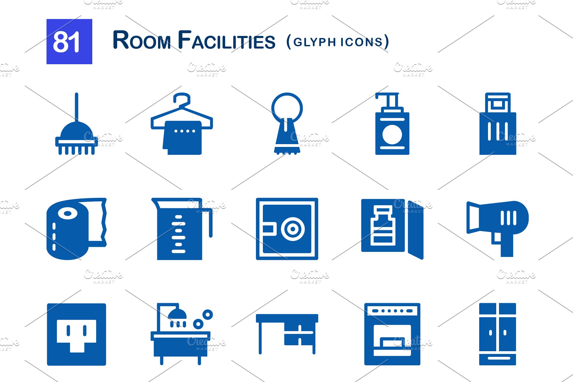 81个房间家具电器设施图标 81 Room Facilities Glyph Icons插图(1)
