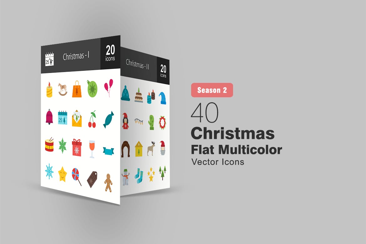 40枚圣诞节主题扁平设计风格多彩图标 40 Christmas Flat Multicolor Icons插图