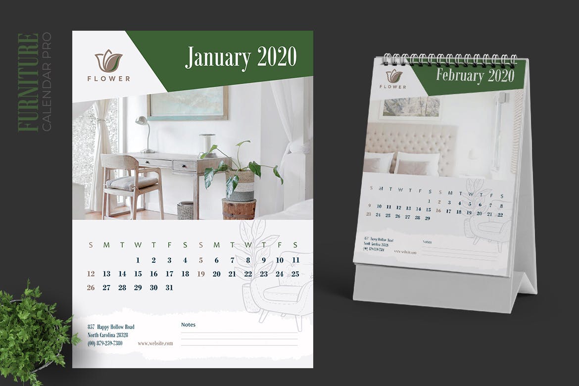 家具/室内装饰设计主题2020年活页台历日历模板 2020 Furniture / Interior Calendar Pro插图1