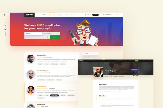 创意招聘网站设计PSD模板 Jobook – A Unique Job Board Website PSD Template插图(8)