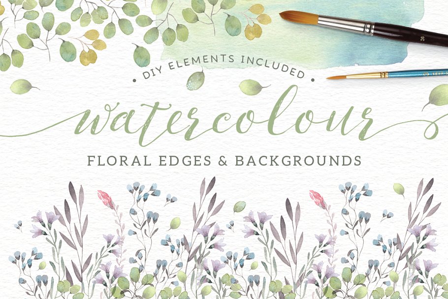 水彩花卉边界装饰插画元素 Watercolor floral borders插图