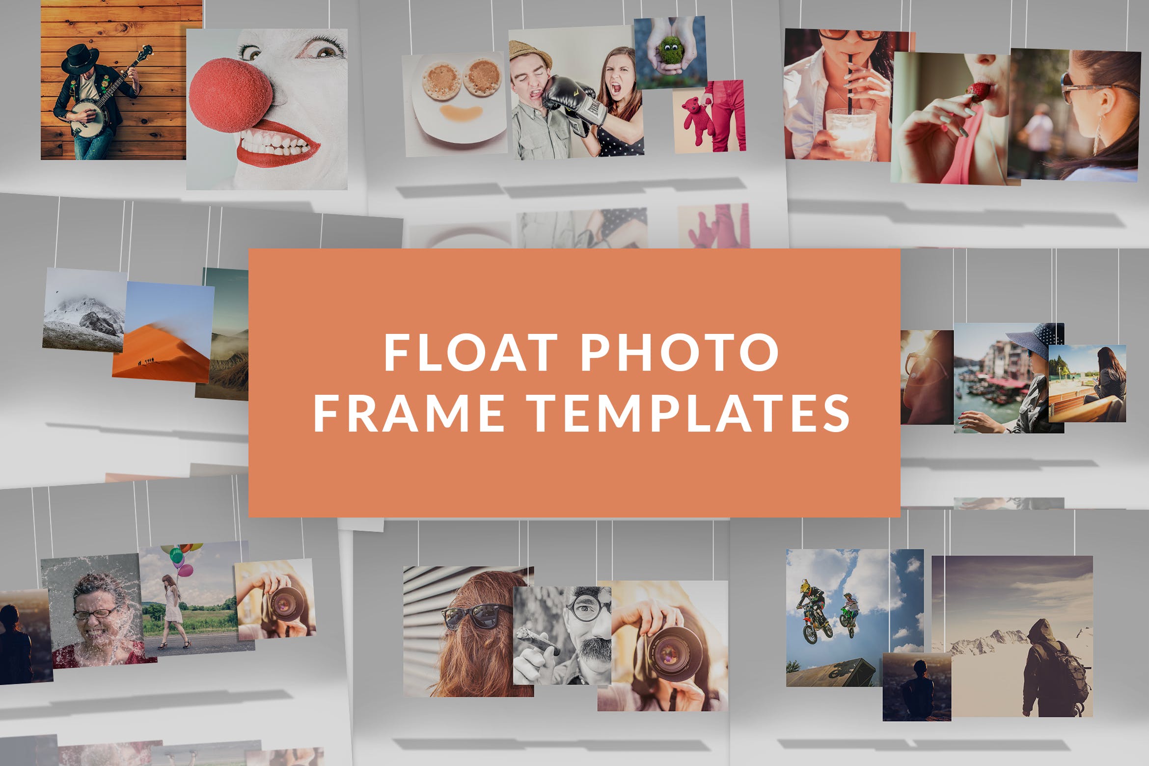 创意悬挂式照片展示样机模板 Float Photo Frame Templates插图