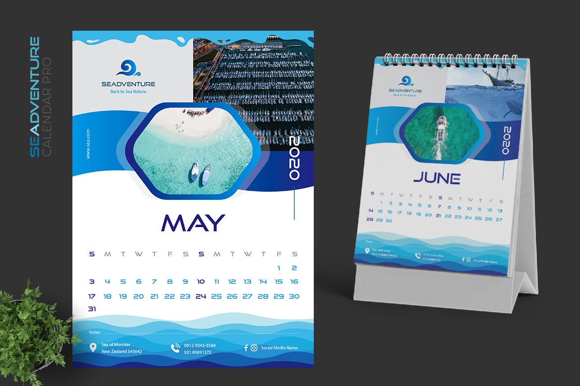 2020年潜水主题翻页台历设计模板 2020 Sea Activities Calendar Pro插图3