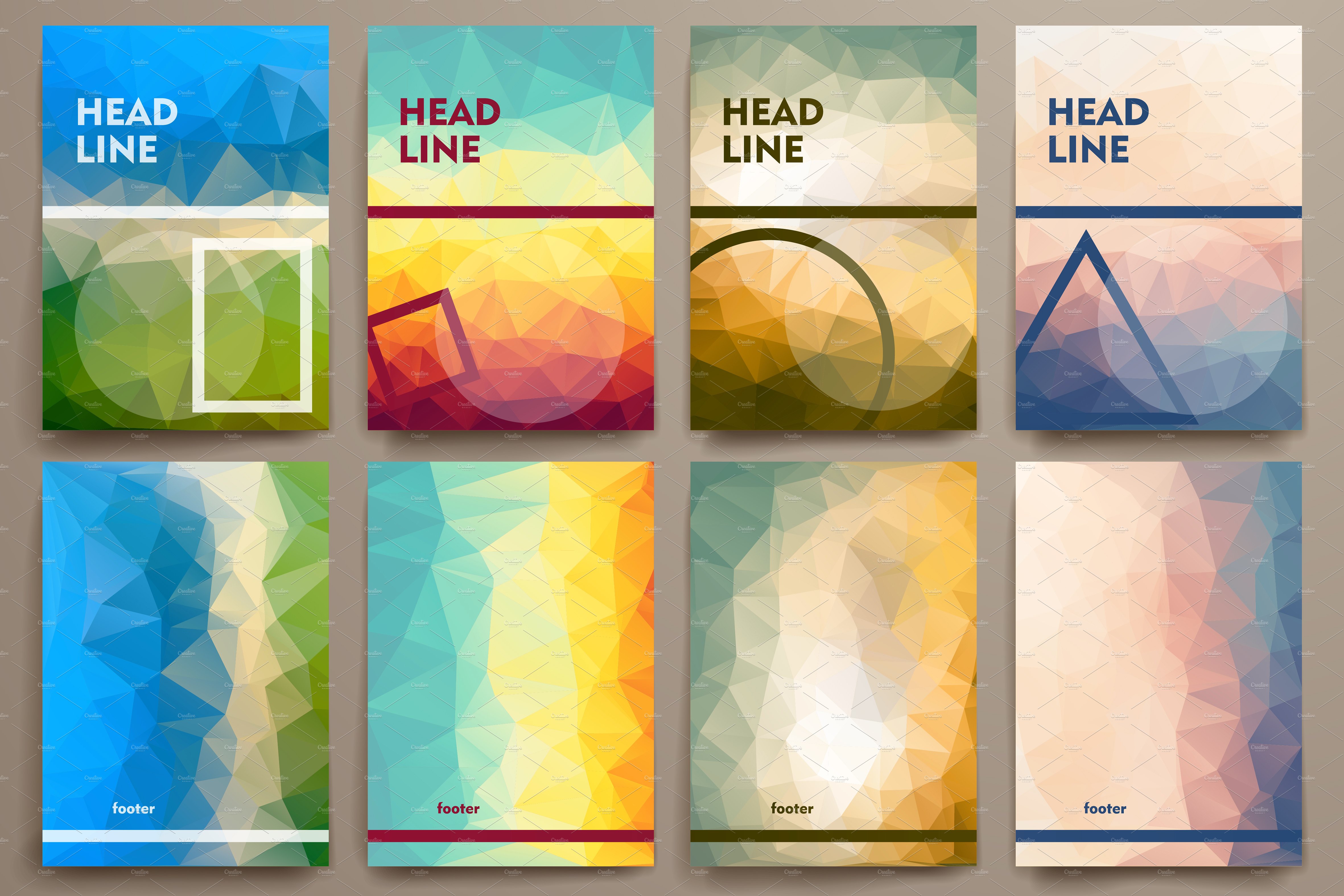 一套抽象多边形风格的小册子 Abstract brochures in poli style插图