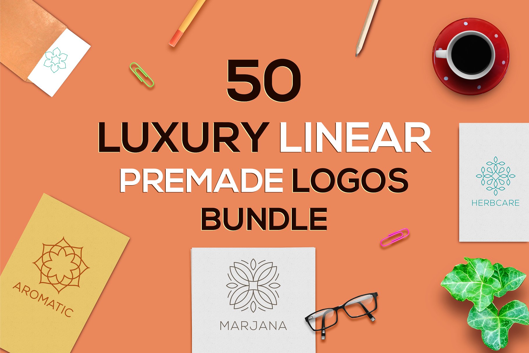 50款线形 Logo 模板合集 50 Linear Premade Logo Bundle插图