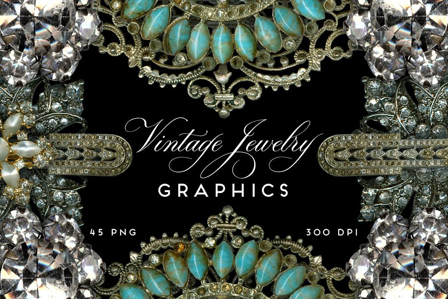 古董珠宝莱茵石高清图案素材 Vintage Jewelry Rhinestone Graphics插图