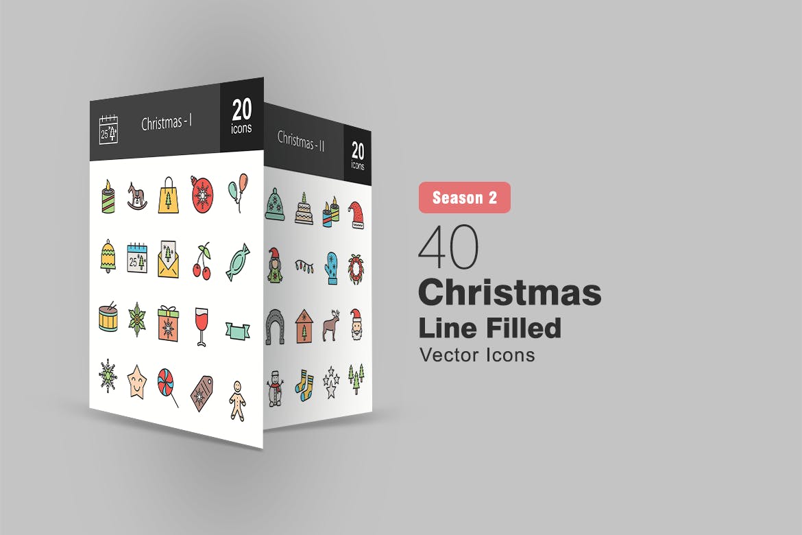40枚圣诞节主题填充图标线性图标 40 Christmas Filled Line Icons插图