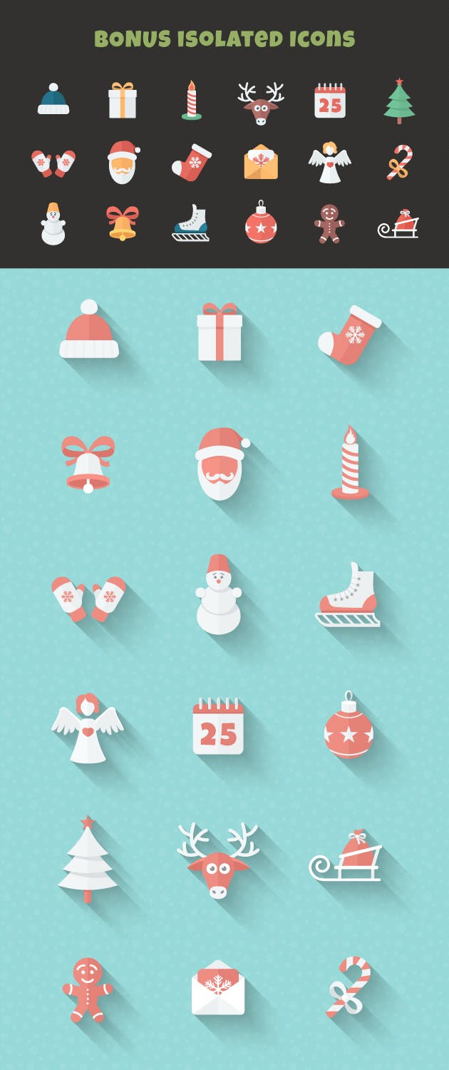 扁平设计风格圣诞节主题矢量素材包 Christmas Flat Set | Vector Icons Bundle插图(3)