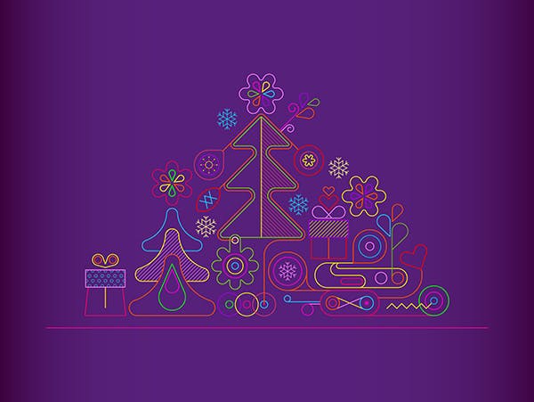 霓虹灯线条设计风格圣诞节主题矢量插画 Merry Christmas neon design vector print template插图(1)