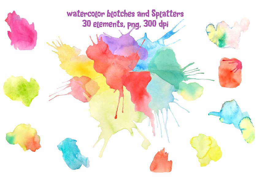 水彩油墨斑点/飞溅图案 Watercolor Blotches and Splatters插图