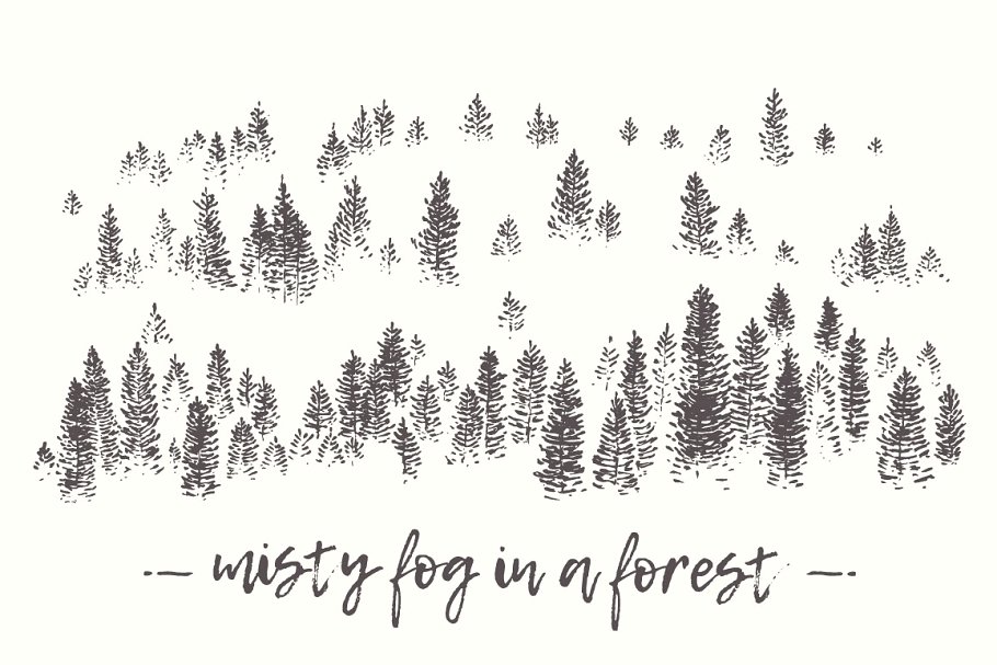 雾蒙蒙松岭素描图形 Misty fog in a pine forest插图