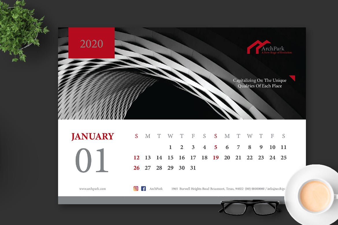 2020年建筑行业主题高端台历设计模板 2020 Architect / Building / Office Calendar Pro插图(1)