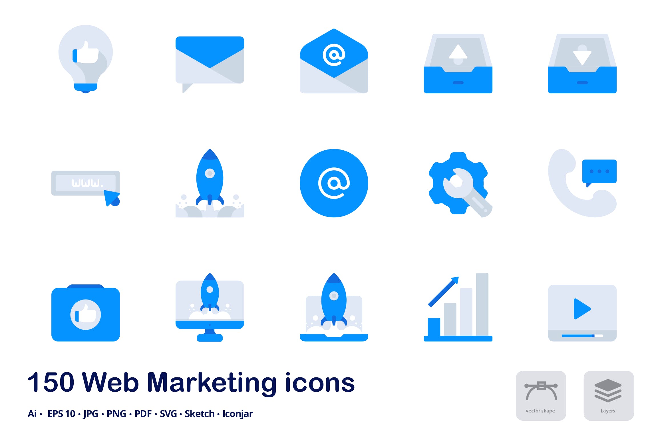 150枚网站营销双色调扁平化图标素材 Web Marketing Accent Duo Tone Flat Icons插图