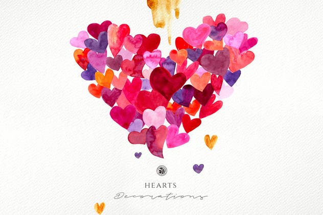 爱心主题水彩插画合集 Hearts – Watercolor Illustrations插图1