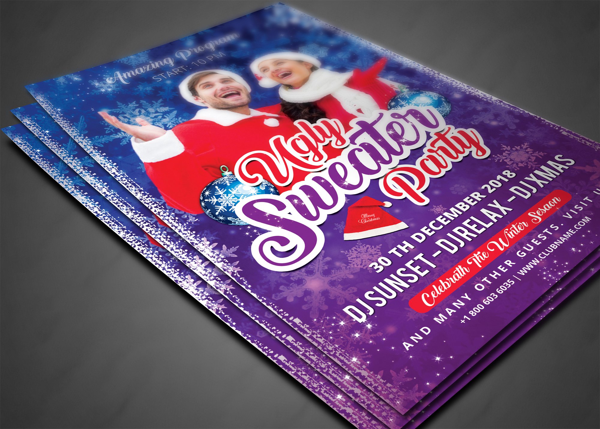 不怎么样的圣诞毛衣派对传单  Ugly Christmas Sweater Party Flyer插图(2)