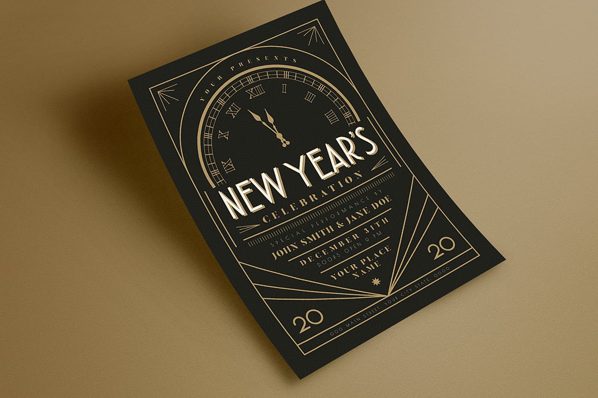 复古艺术风格新年倒计时活动海报传单模板 Art Deco New Year Event Flyer插图(3)
