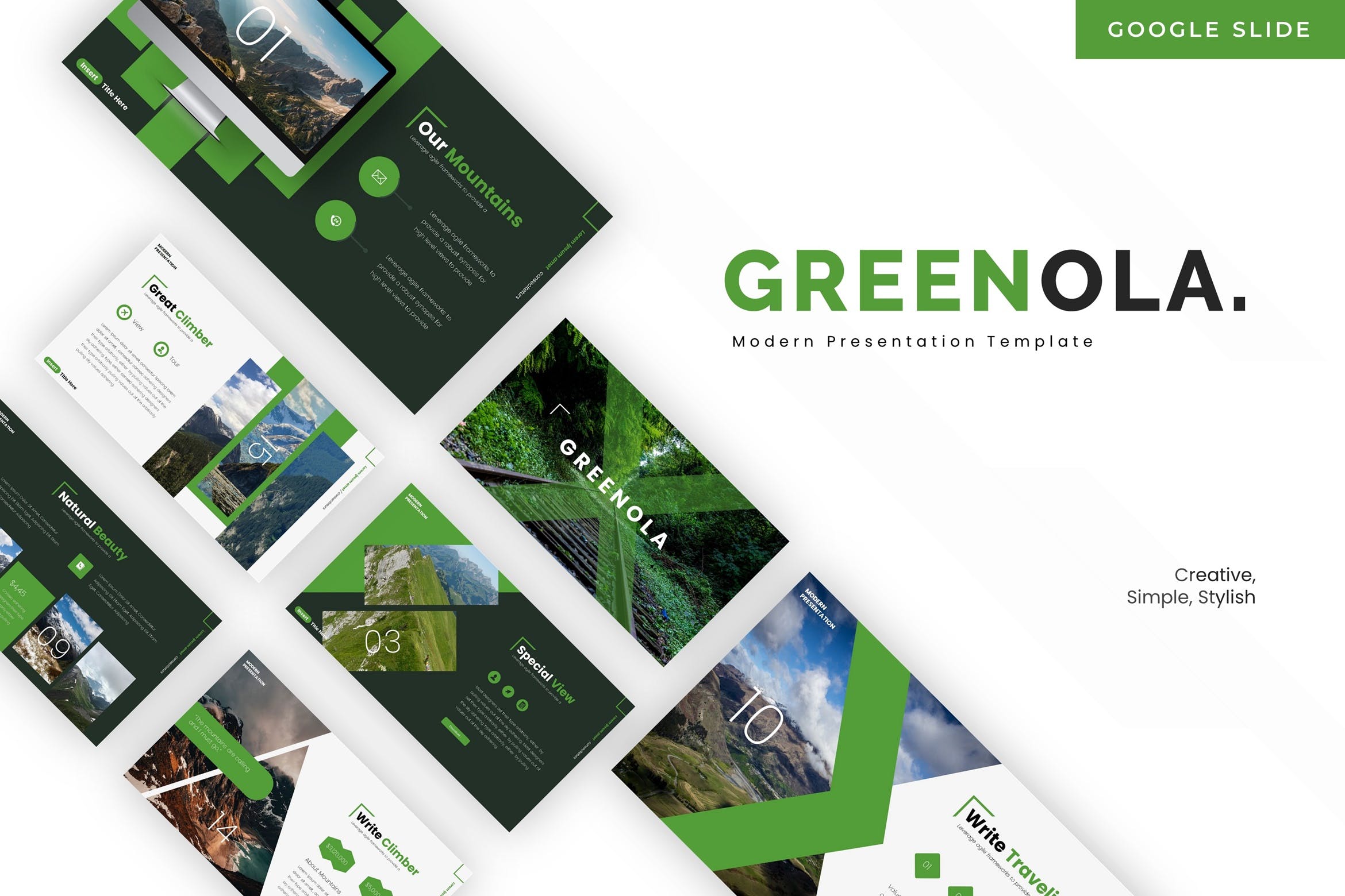 自然景观旅游主题谷歌幻灯片模板 Greenola – Google Slides Template插图