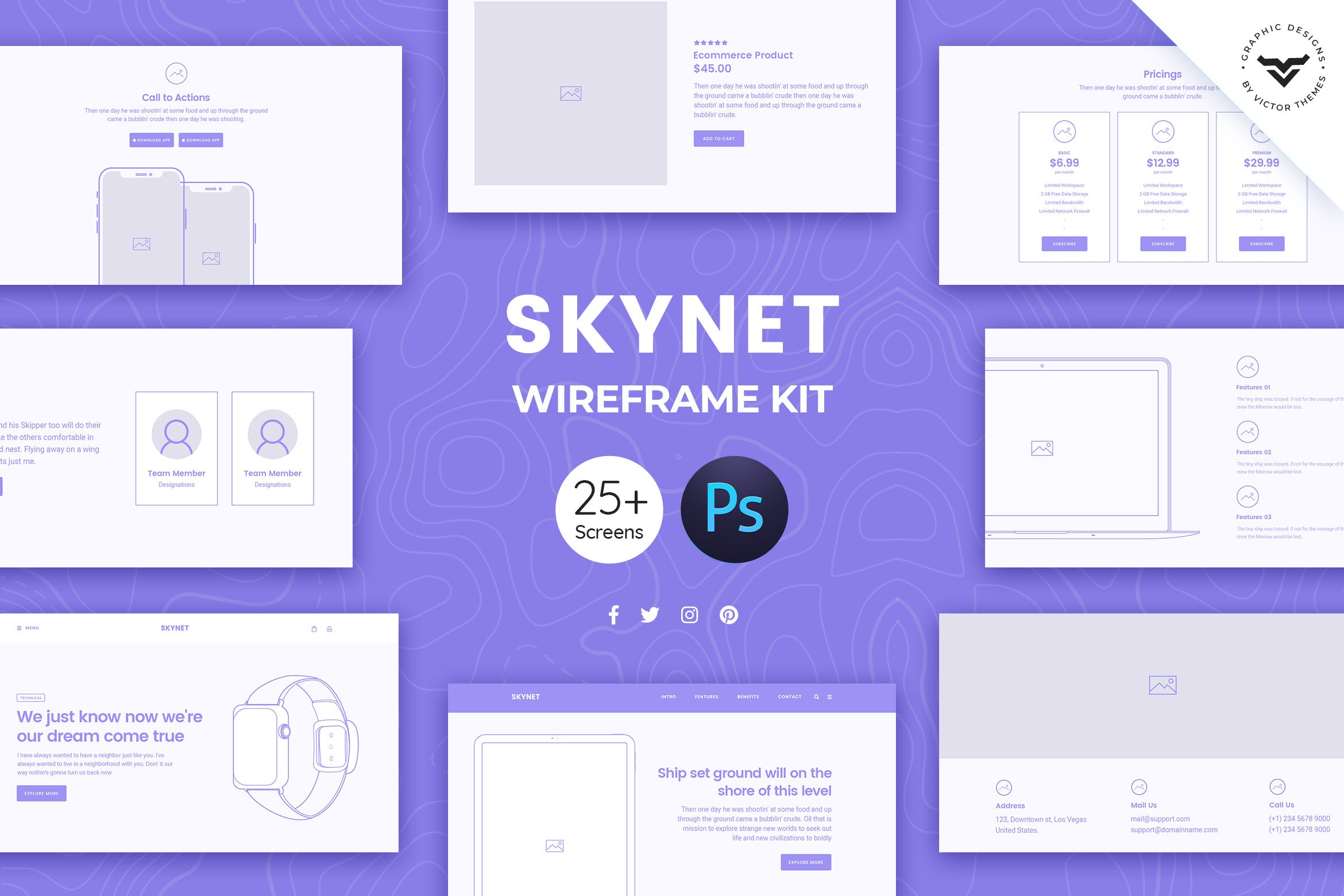 25+网站设计线框图设计套件PSD模板 Skynet Web Wireframe Kit插图