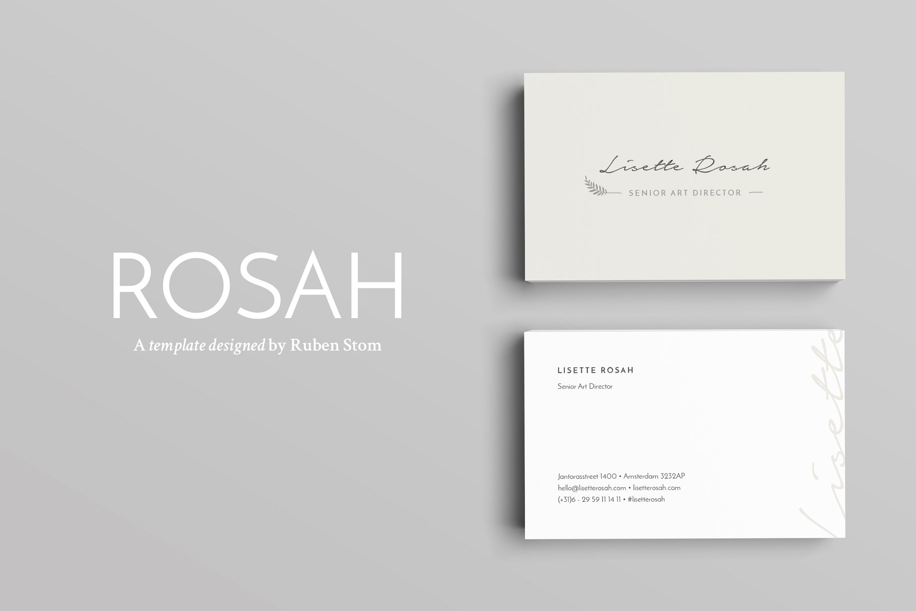 极简主义企业名片设计模板 Rosah Business Card Template插图