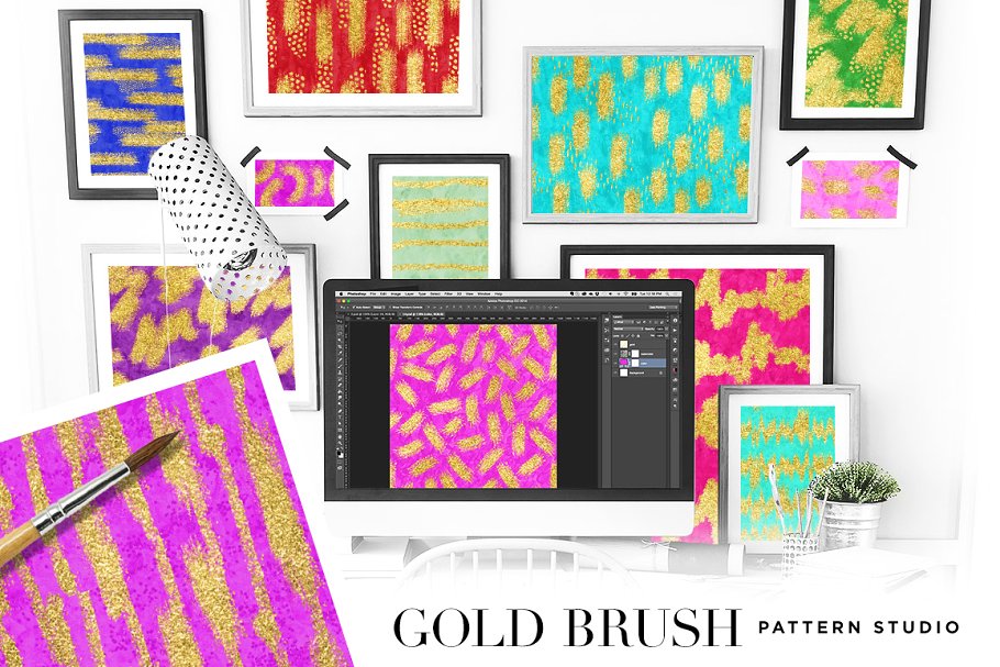 闪闪发光的金粉图层样式 Gold Brush Pattern Studio Photoshop插图