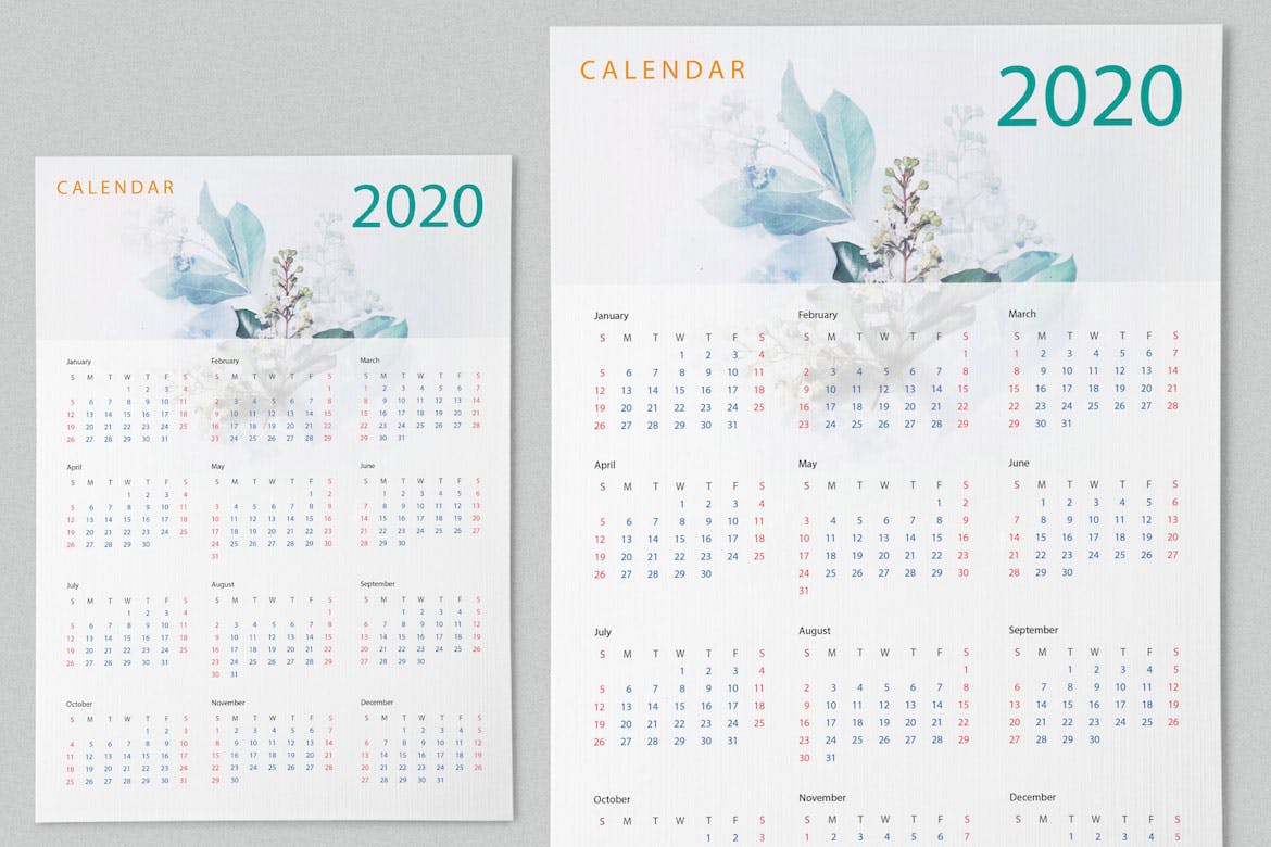 水彩手绘风格2020年历日历设计模板素材 Creative Calendar Pro 2020插图2
