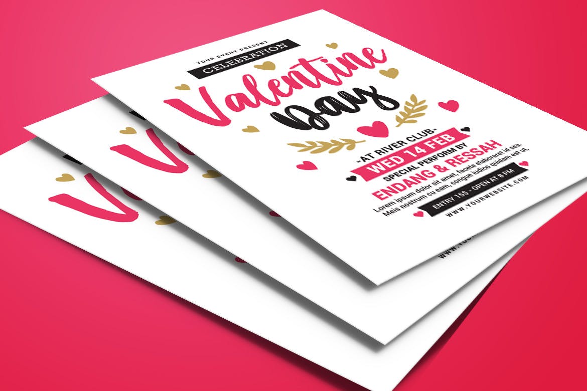 简约设计风格情人节主题海报传单模板 Valentine Day Celebration插图(2)