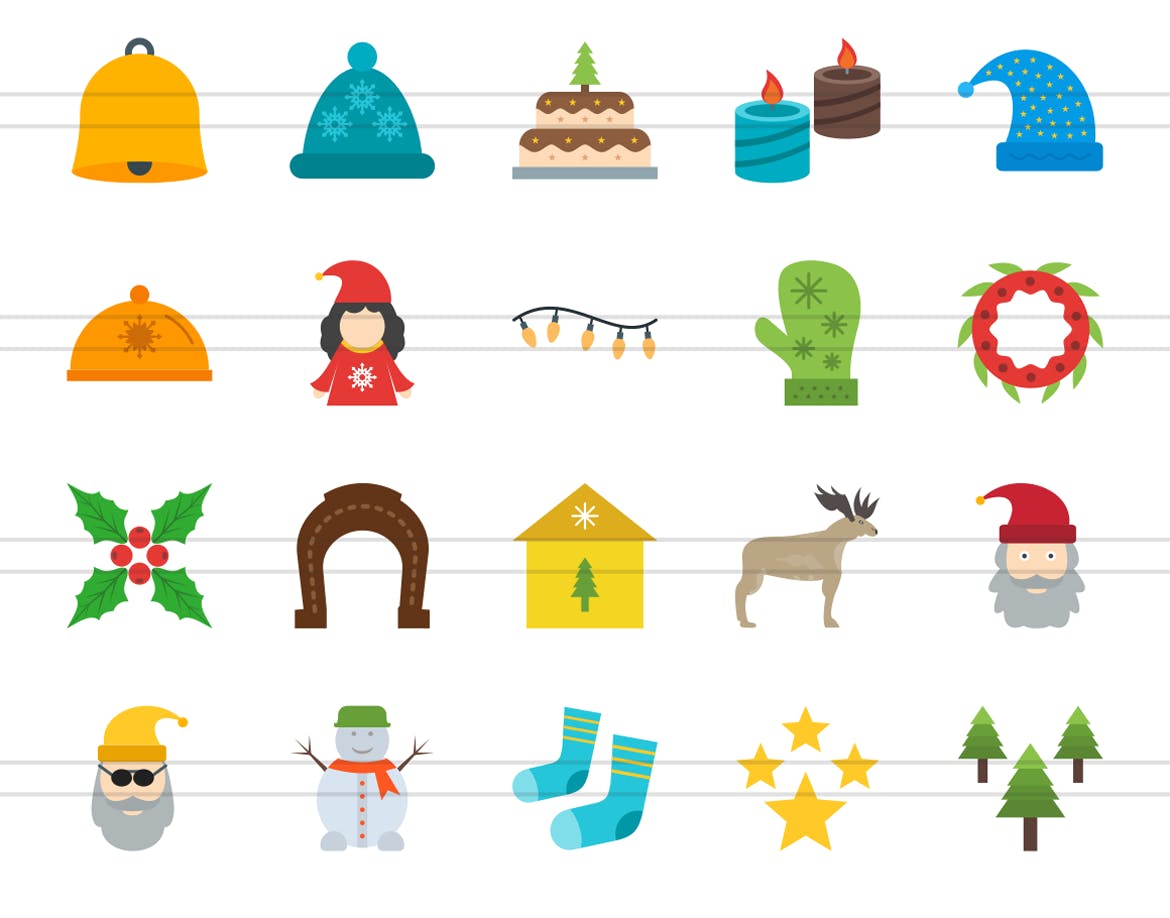 40枚圣诞节主题扁平设计风格多彩图标 40 Christmas Flat Multicolor Icons插图(2)
