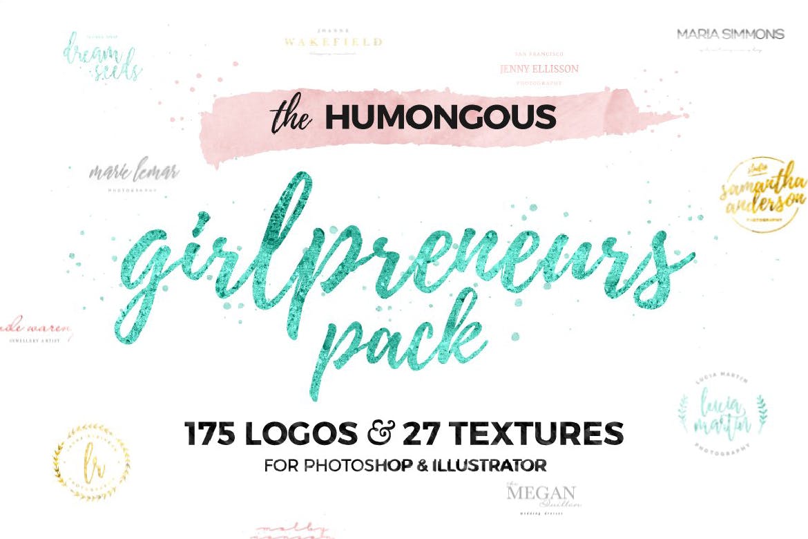 女性时尚品牌Logo设计模板合集[175个Logo模板+27种肌理纹理] The Humongous Girlpreneurs Logo Pack插图