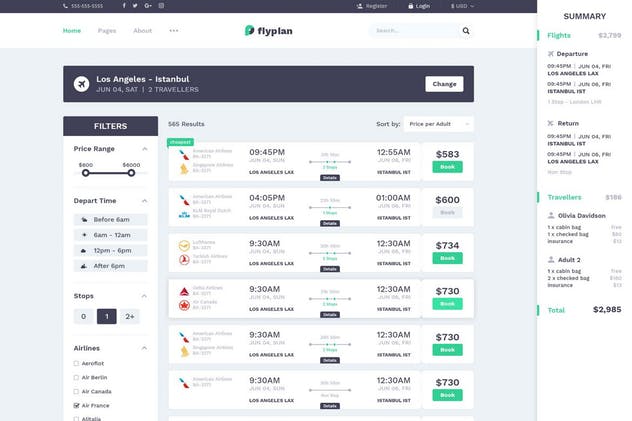 机票在线预订系统PSD网站模板 FlyPlan – Air Ticket Booking System PSD Kit插图(2)