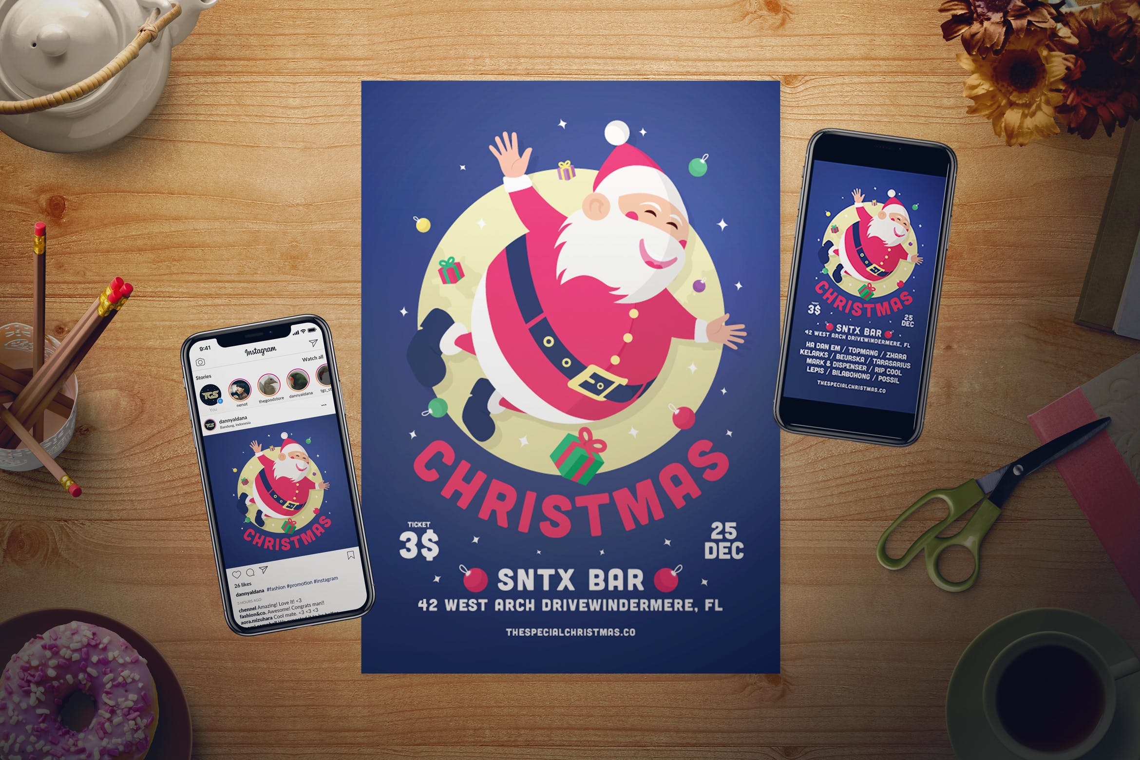圣诞老人手绘圣诞节主题海报传单模板 Christmas Flyer Set插图