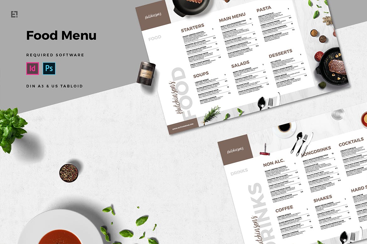 三折页西餐厅菜单设计模板素材 Trifold Restaurant Menu插图(6)