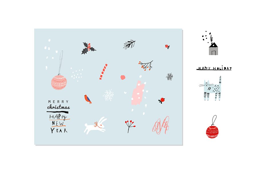 圣诞设计元素与卡片模板 Christmas elements and cards插图2