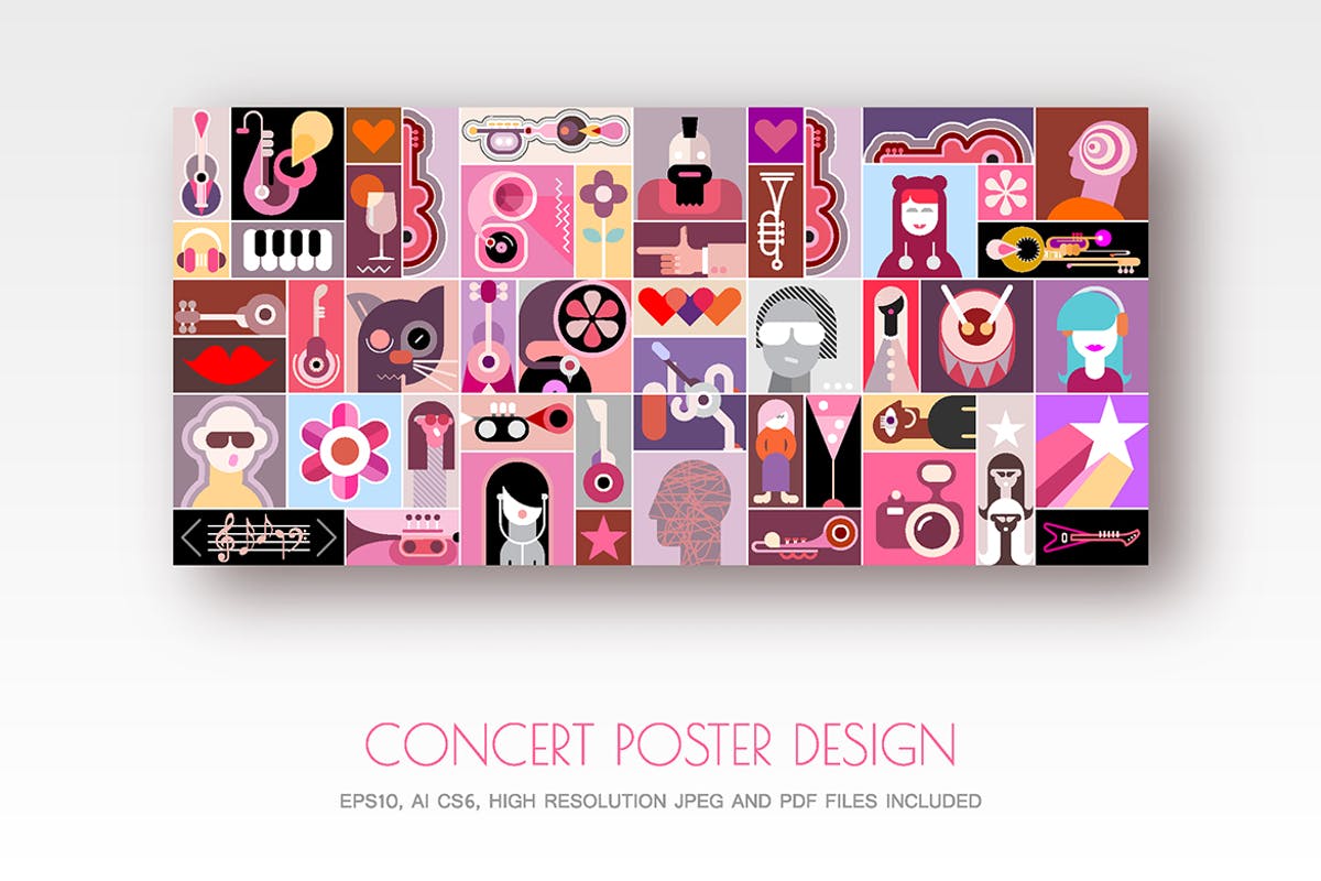 摇滚音乐主题矢量插画海报设计素材 Concert Poster design vector illustration插图