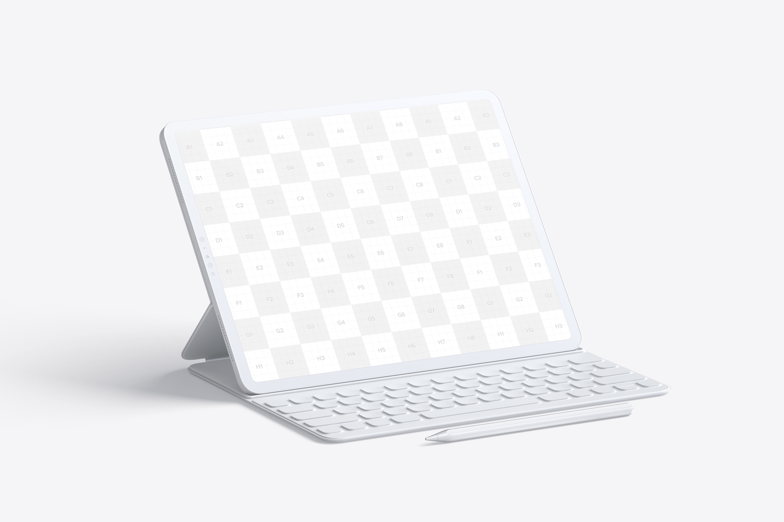 附带键盘的iPad Pro平板电脑屏幕演示样机模板 Clay iPad Pro 12.9” Mockup, With Key Board插图(1)