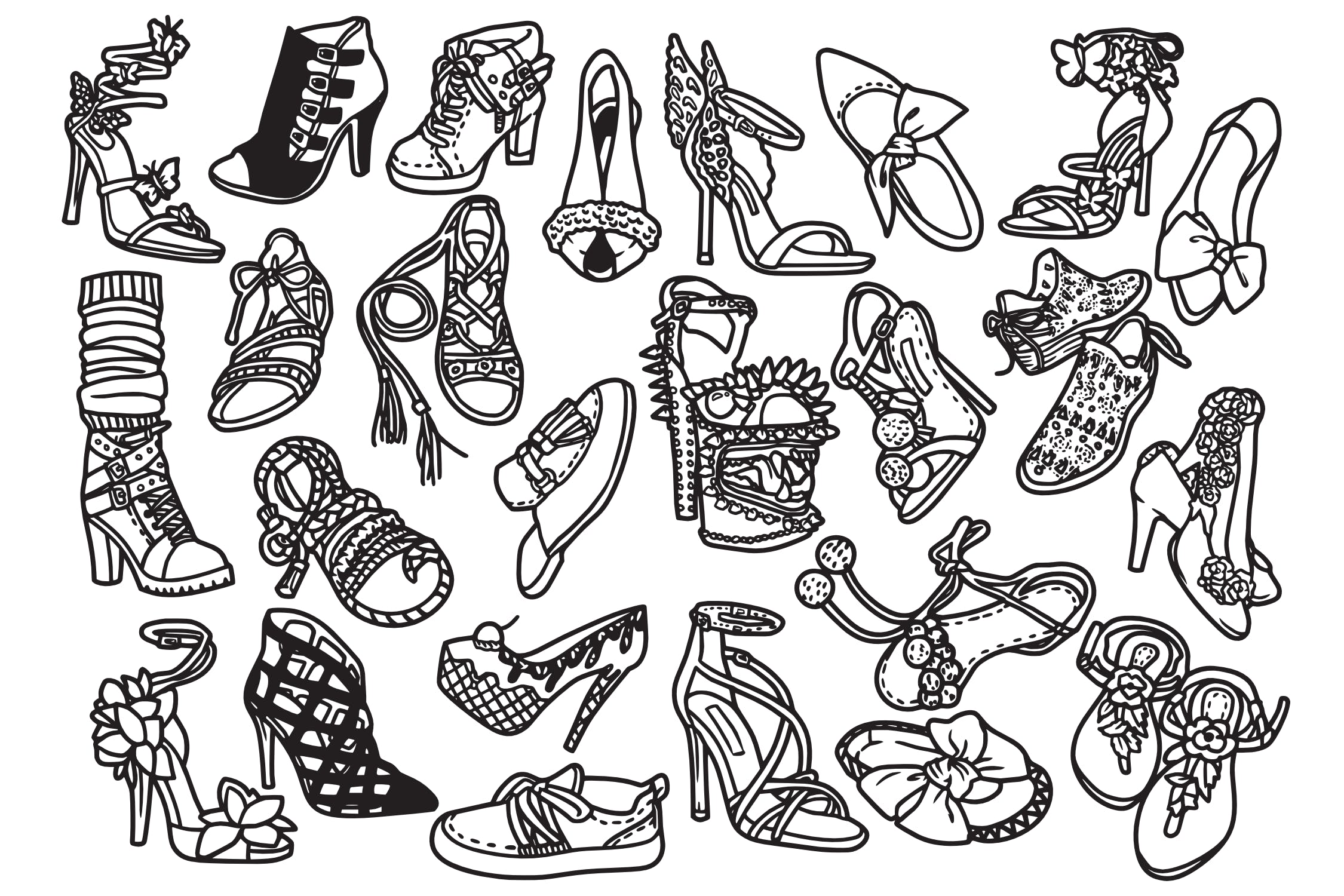 25款时尚女鞋涂鸦矢量图形图案素材精选 fashion shoes / hi hill