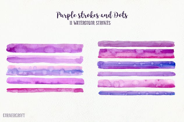 水彩紫色纹理画笔描边素材 Watercolor Purple Texture Brush Strokes插图3