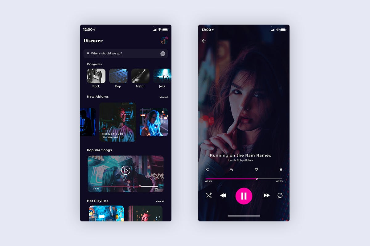 在线音乐播放APP应用UI设计套件[暗夜版本] Xonique-Music Mobile App UI Kit Dark Version插图(1)