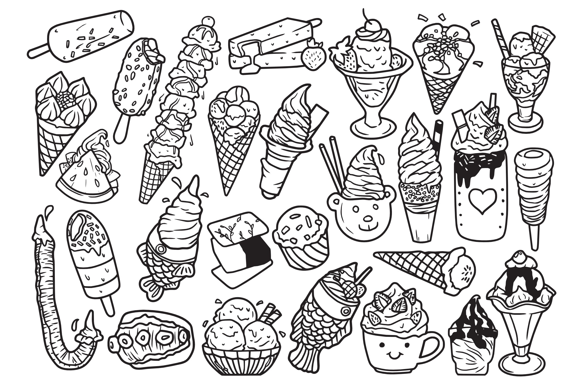 25款冰淇淋涂鸦手绘图案设计素材 Ice Cream Doodle Vector插图(1)