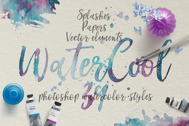 水彩艺术创作样式设计素材 WaterCool Kit. Watercolor Styles插图(1)