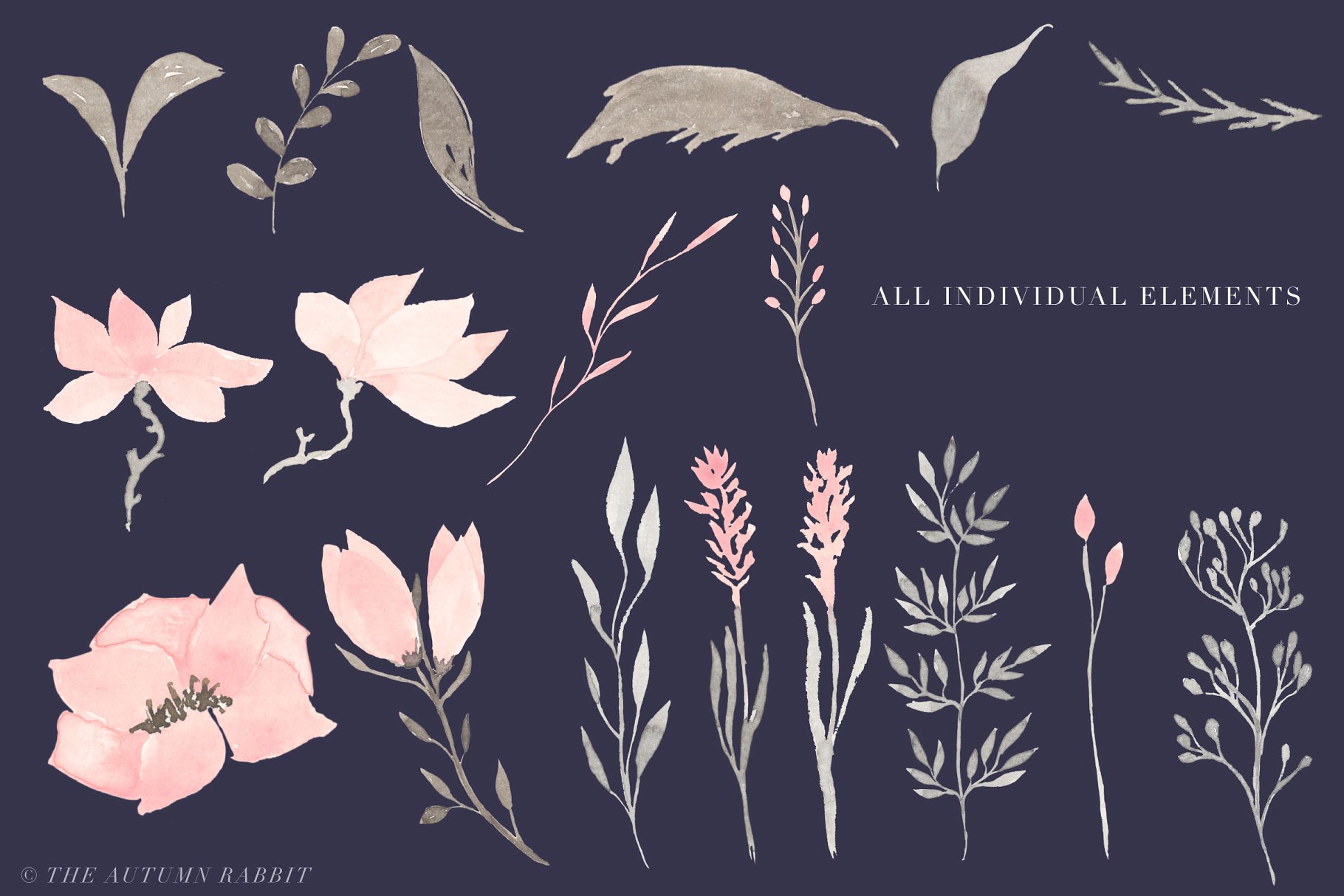 优雅水彩手绘花卉剪贴画 Watercolor Floral Clipart – Harmony插图3