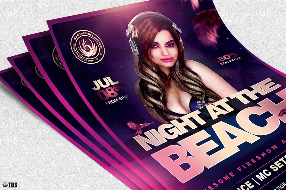 夜店俱乐部派对宣传海报PSD模板V2 Night at the Beach Flyer PSD V2插图(4)