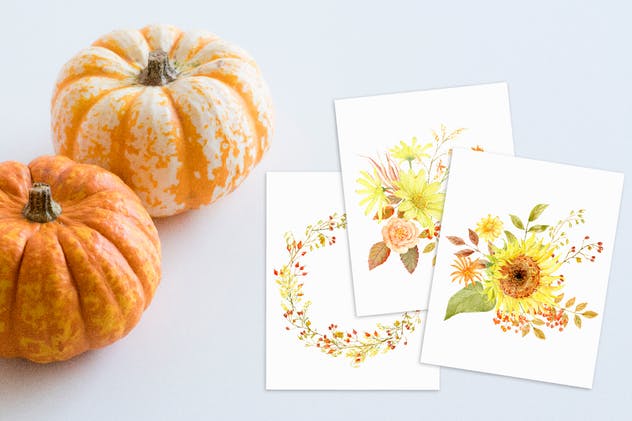 秋天花卉水彩绘画艺术设计素材 Watercolor Autumn Florals Collection插图(7)