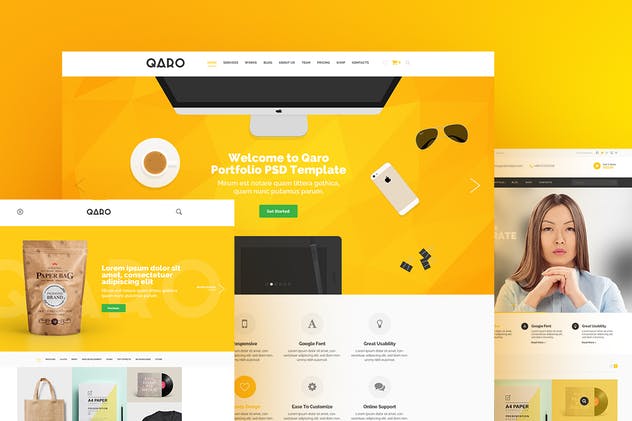 创意产品现代简约风PSD网站模板 QARO – Clean & Modern PSD Template插图(1)